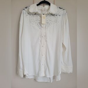 RAMY BROOK Crochet Lace Detail button Down Long Sleeve Size Small